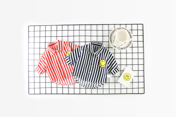 INS NEW arrivals spring fall girl boy shirt turn down collar long sleeve strippe print smile shirt kids girl casual elegan t shirt free ship