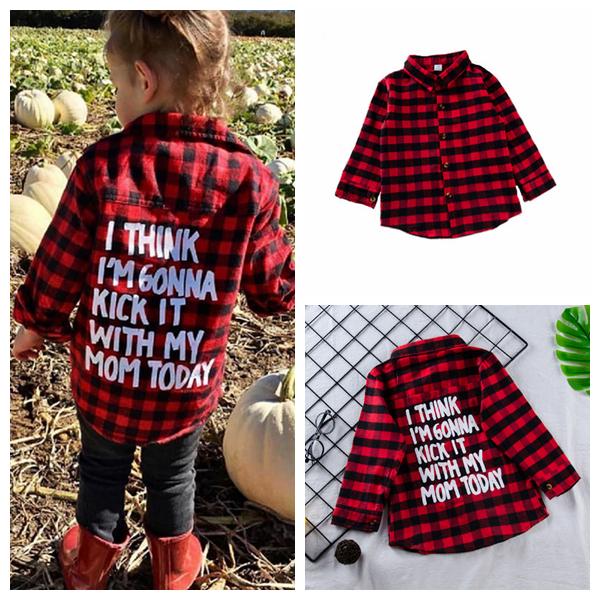 Baby Kids Clothes Girls Plaids Shirts Boys Check Grid Tops Long Sleeve Blouse Fashion Letter Printed Preppy Cardigan Casual Shirt YFA966