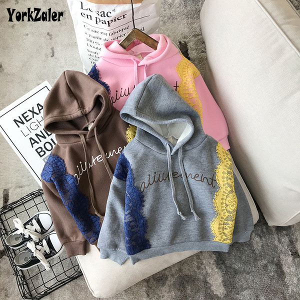 Yorkzaler Autumn Winter Children's Sweater Long Sleeve Lace Hooded Girl Shirt Casual Printed Letter Cottton Toddler Baby Clothes SH190912