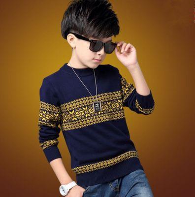 Autumn and Winter Boys' Sweaters Round Neck Sweater New Children's Head Double Thicker Big Children's Bottoming Shirt