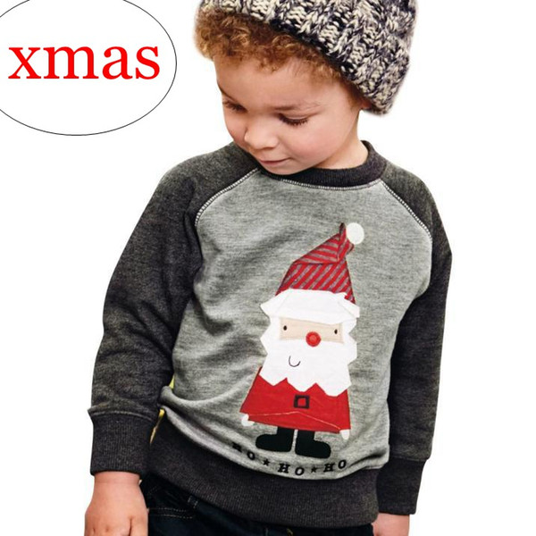 INS xmas christmas santa print Pullover Sweaters boys gray long sleeved t shirts baby elephant floral tshirts tops cotton raglan t-shirts