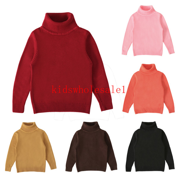 6 Colors Autumn Winter Baby Girls Boys Sweaters Solid Long Sleeve Pullover Turtleneck Sweaters Outfit 6M-5Y