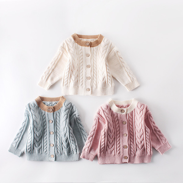 Retail Autumn baby girl knitted sweater single-breasted cardigan Toddle kids jackets girls coat outwear children clothing boutique clothes