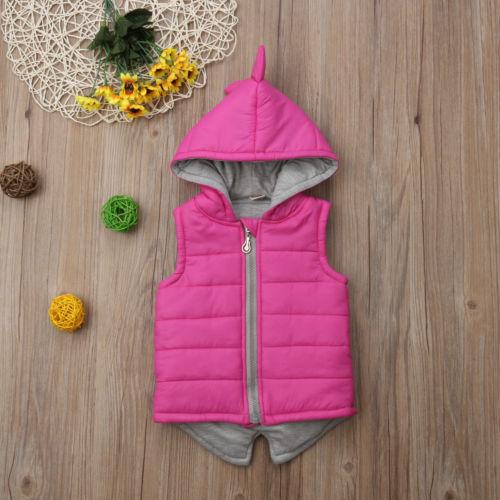 Kids Baby Girl Dinosaur Cotton-padded Jacket Waistcoat Coat Outwear