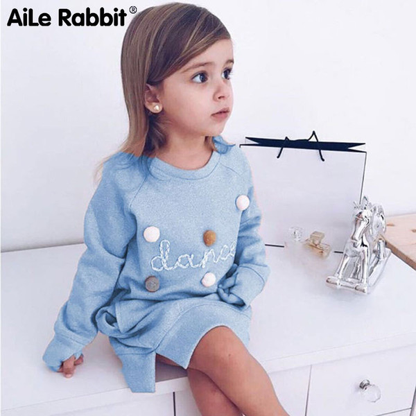 AiLe Rabbit Autumn Winter Cartoon Letter Embroidery Sweatshirt Girl Fashion Long Hoodie Dress Pullover Moletom Feminina