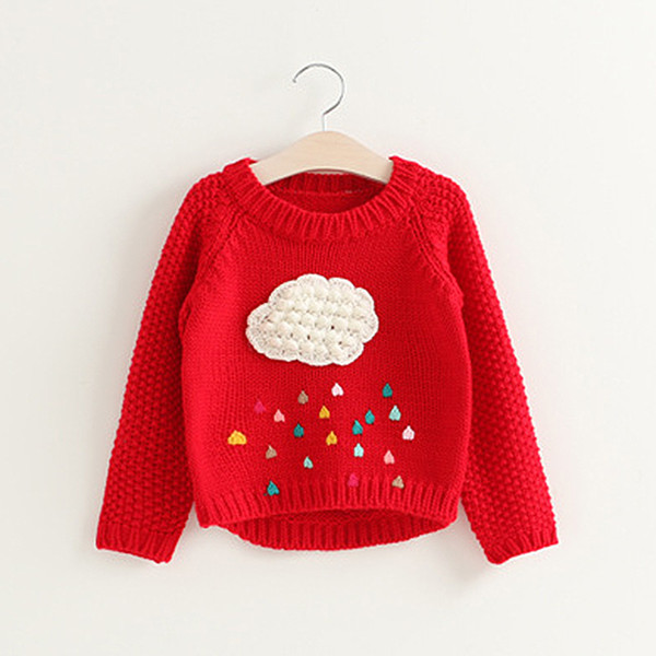 Baby Girls Sweater New Korean Cartoon Clouds Pullover Raindrop Printed Thick Sweater Top for Children's Kids Clothes