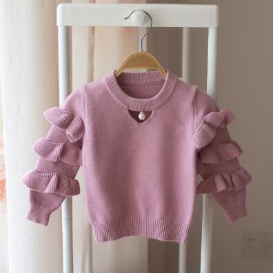 New 2019 Autumn Baby Sweaters Winter Kids Knit Infant Sweater Children Ruffles Sleeve Sweaters Girls Basic Sweaters