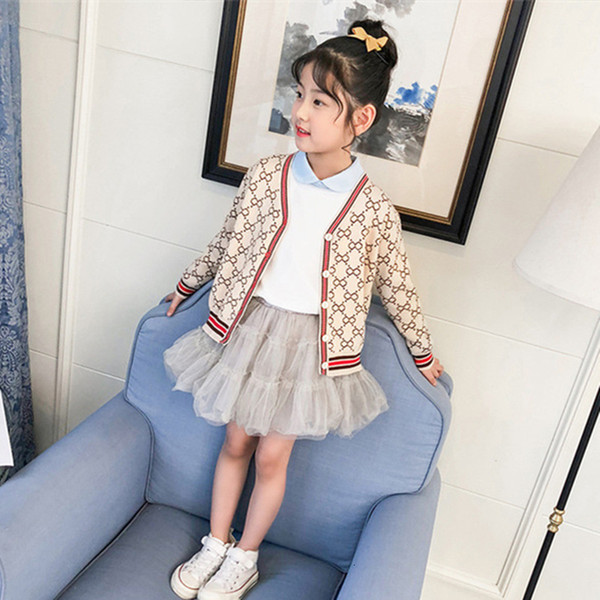 2019 New Spring&Autumn Beige White Letter Cardigan Wool Coat For Baby Girl&Boy Kids Knitted Sweaters Knitwear Coat V191203