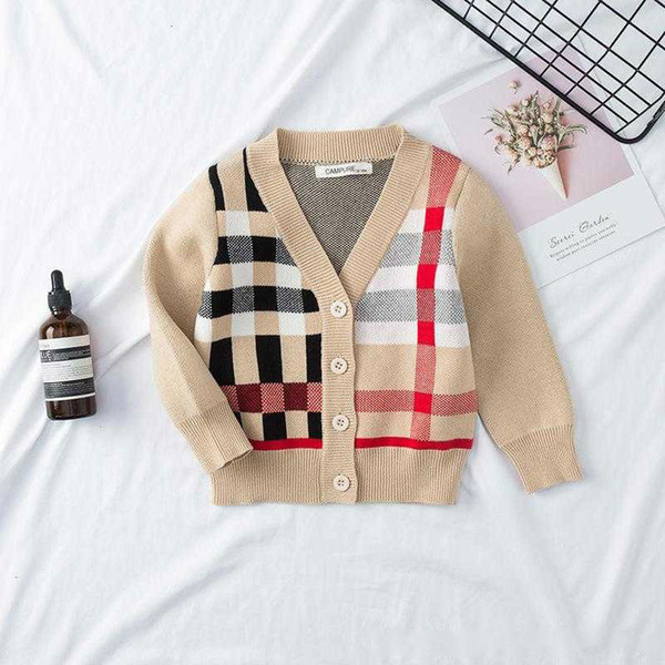 Children Cardigan Boys Girls Knitted Sweater Korean Stripe Plaid Matching Knitted Clothing Kids sweaters Jackets Coat Outwear Clothes