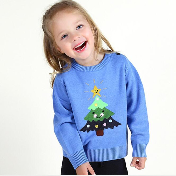 INS styles new hot selling Girl kids autumn winter long sleeve Pure cotton Cartoon tree pattern knitted sweater for children