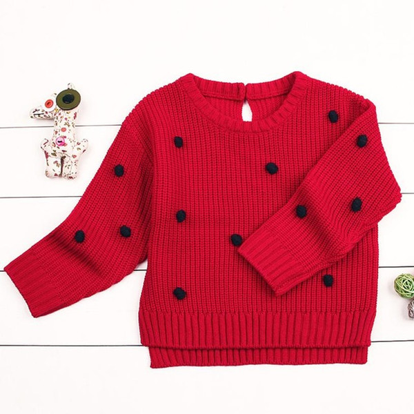 Cute Baby Girls Knitted Crochet Sweater Winter Warm Clothes Jumper Toddler Baby Girl Kids Ruffles Long Sleeve Sweaters Tops6M-24M red color