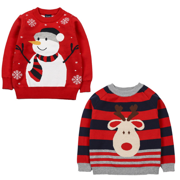 6 styles Christmas Baby Boy Girl Knitted Cotton Sweater Moose Snowman Print Undershirt Skin Friendly Pullover Kids Unisex Clothes LA193