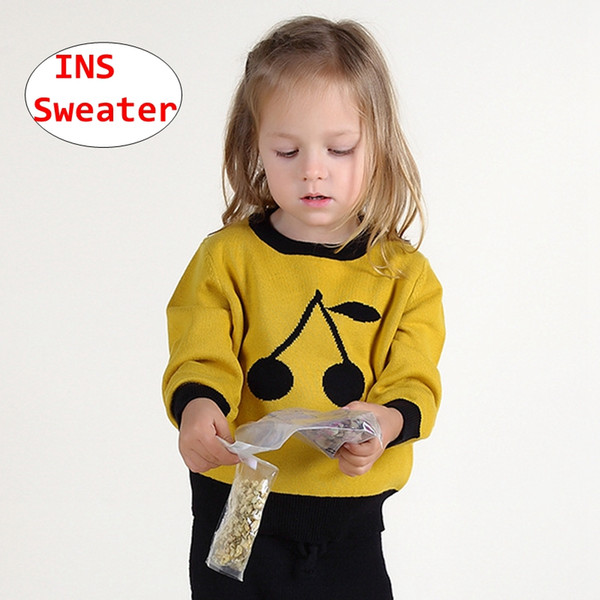 INS Girl Cotton cherry print Sweaters Baby Boys Girls Knitted tops Kids Autumn Winter Pullover Shirt