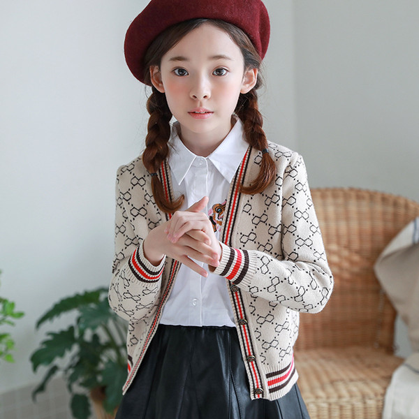 Retail kids jackets big girl knitted sweater single-breasted cardigan girls coat outwear children clothing boutique clothes