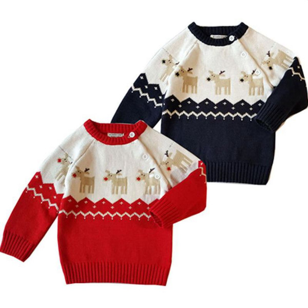 Christmas Baby Clothes Elk Knitted Girls Sweaters Cartoon Toddler Boy Cardigan Boutique Children Pullover Xmas Baby Clothing 2 Colors DW4812