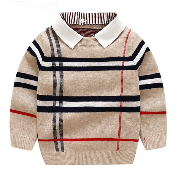 Autumn Boys Sweater Plaid Children Knitwear Boys Cotton Pullover Sweater Kids Fashion Warm Outerwear Baby Clothes