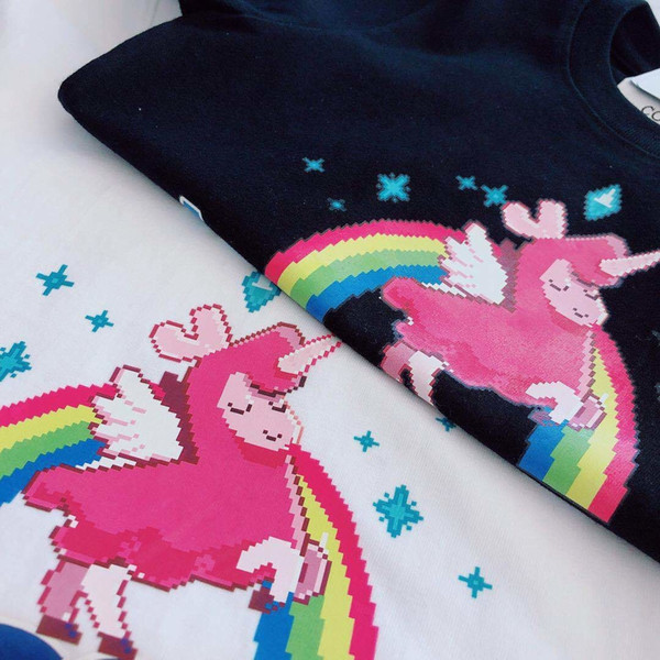 Parent-child t-shirt Summer fashion kids designer costume Cute unicorn pattern boys and girls short-sleeved shirt