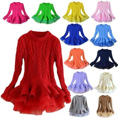 Girls Pullover Sweaters Cross border promotion of children's wear sweater girl organza wool dress, autumn winter 2019