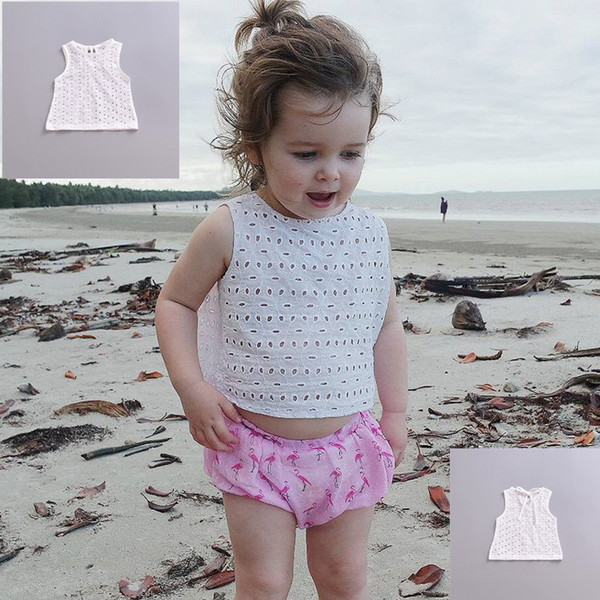 INS Baby Girls Tops Summer Infant Newborn Cotton Hollow White Tank Tops Tees Sleeveless Shirt Clothes Kids Clothing Y9