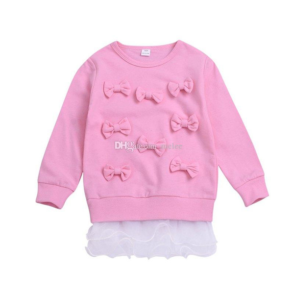 girls lace pink shirt 2019 pink bow lace T Shirt Tops Pullover Clothes Autumn Clothing for Kids