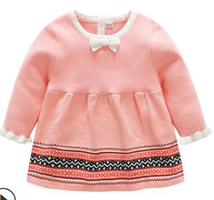 Spring and autumn new children's wear Baby girl baby cotton knitted wool dress Xiao qi's long sleeved pink dress