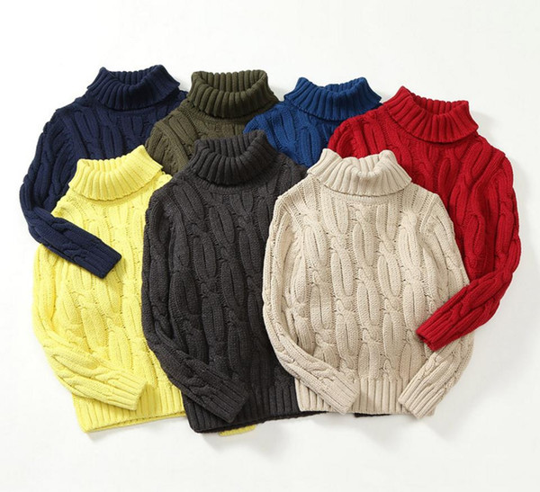 The big boy's new winter sweater knit sweater children turtleneck pullovers thick clothing