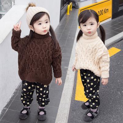 Baby kids girl sweaters pullover Children infant sweater clothes girls new fall and winter clothes Korean female high-necked sweater sweater