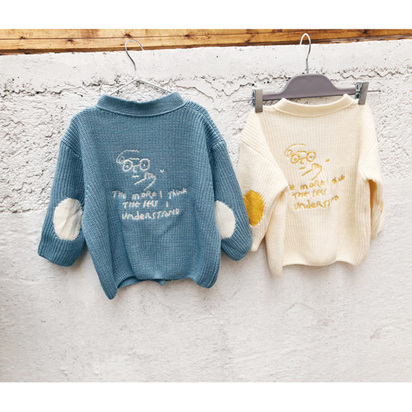 WLG boys girls autumn spring sweaters kids knitted letter printed cartoon cardigans baby causal beige sky blue sweater 1-6 years T191225