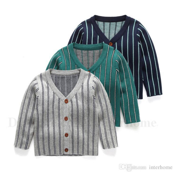 Baby Cardigan Sweater Toddlers Vertical Stripes Printed Coats Kids Fashion V Neck Cardigans Children Cotton Casual Clothing 3 Colors H620