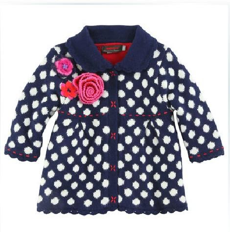 2 -8 year Brand Baby Girls dot sweaters Three-dimensional flowers Long sleeves Coat kids Winter flannel thickened Sweater Children's clothes