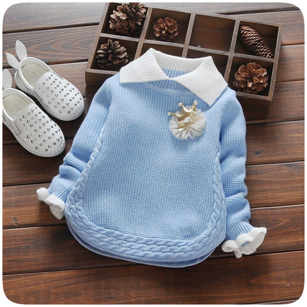 Kids cardigan turn down collar pullover kids sweaters solid colour children sweater knitted toddler girls cardigan