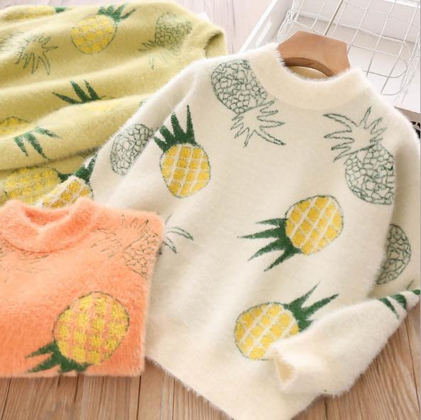 Vieeoease Girls Sweater Christmas Pullover 2019 Autumn Winter Fashion Imitation Mink cashmere Long Sleeve Pineapple Children Clothing CC-567