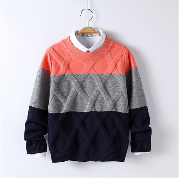 Baby Sweaters Patchwork Pattern Casual Style Autumn Knitted Boys Sweaters for Hot Students 5T-12T Woolen Clothes M1511