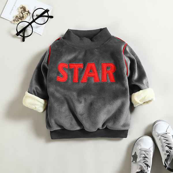 boys sweatshirts winter kids boys thick warm clothing children outwear coat star letters velvet pullovers tops hoodies