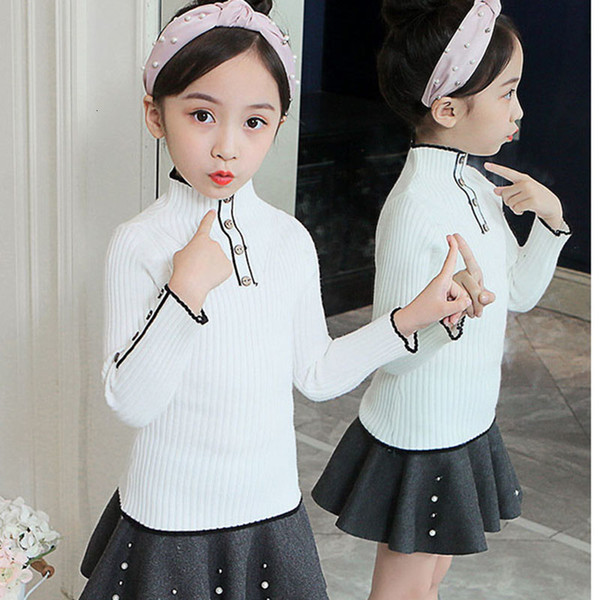 Knit Solid Turtleneck Sweater For Teenage Girls Knitting Long Sleeve Tops Clothing New 2019 Children School Pullover Outerwwears V191203