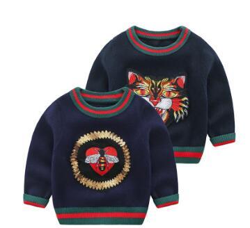 Brand New Children Clothing Baby Girls Spring Autumn Long Sleeve Embroidered Sweater Toddler Boy Tiger Pattern Winter Jumper Free Shipping