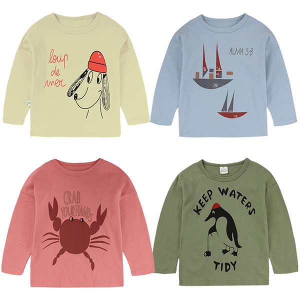 Girls Printed Pullover Cartoon Animal Letter Long Sleeve Cotton O-neck Spring Autumn Girls T-Shirt Kids Designer Clothes Girls Tops 9M-8T 04