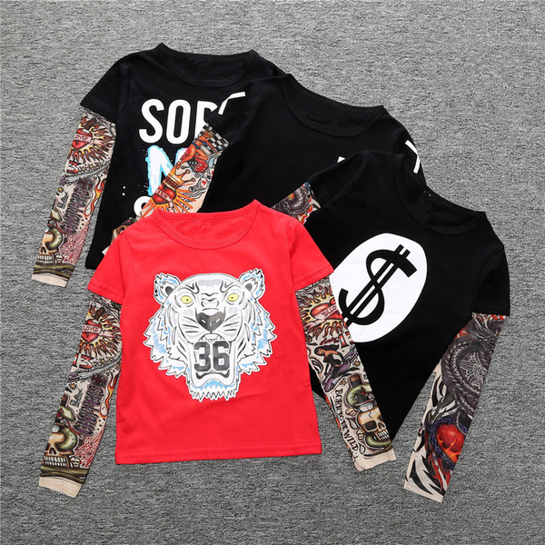 New baby INS printing T-shirts cotton Children Hip hop Tattoo Long sleeves tops Tees kids shirts 4 colors