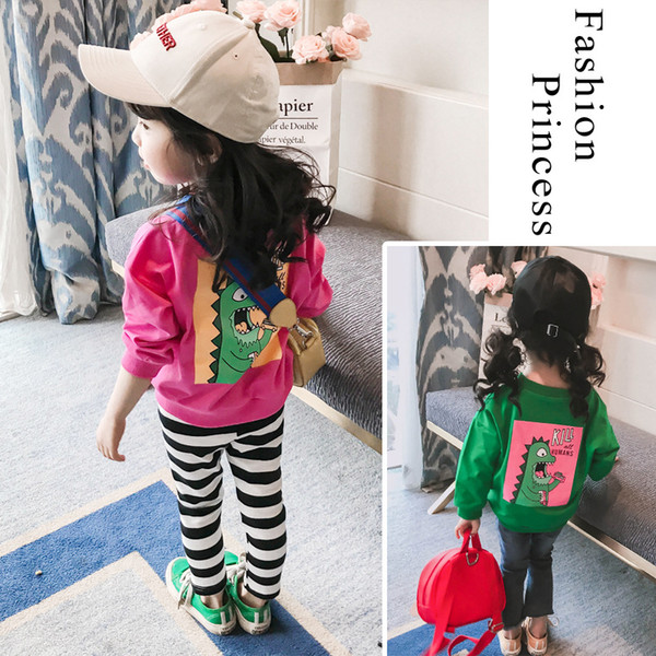 New Spring Kids sweatshirt back dinosaur printed Girls pullover round collar long sleeve Children Casual jumper cartoon clothing Y1087