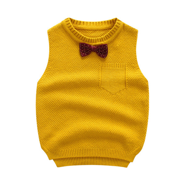 boys Knitting sweater vest INS 5 color 2018 Europe and America Style new arrival Autumn winter baby boys solid color bowtie Sweater vest