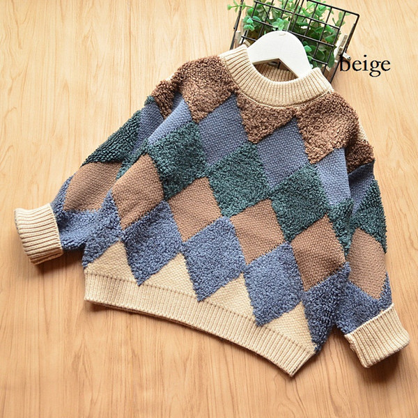 2018 Baby Boy Clothes Knit Plaid Jumper Sweater Boy Clothing Winter Woolen Pullover Kids Boy Winter Fashion Outwear