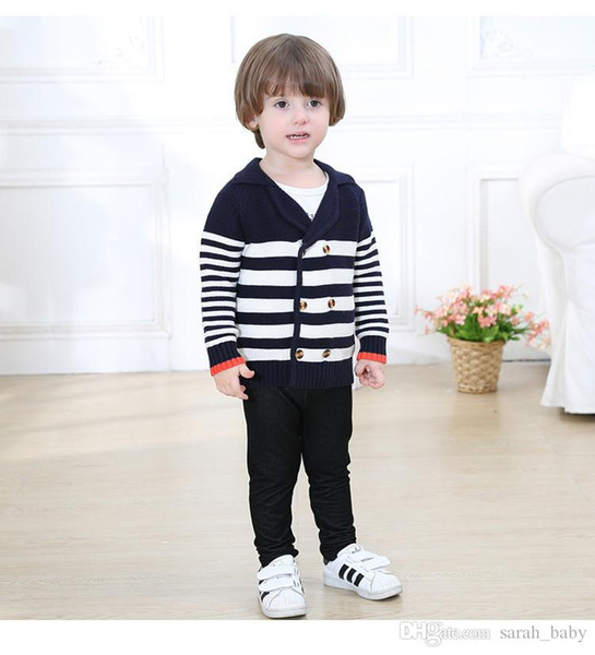 Autumn Winter New Boys Sweater Cardigan Europe Sweater V-neck Long Sleeve Stripe Double-breasted Suit Knit Jacket Baby & Kids Clothing