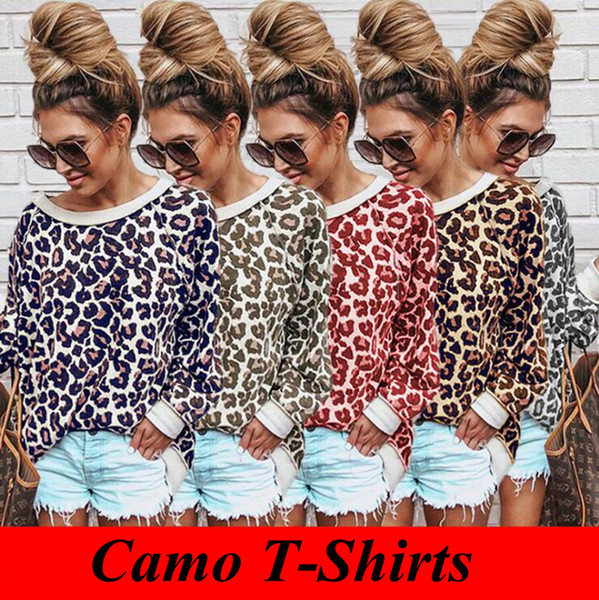 Hot sale 4colors Women Leopard Long Sleeve Hoodie Casual T-shirt Leopard Sweatshirts Pullovers Casual Loose Tops Outdoor Clothes