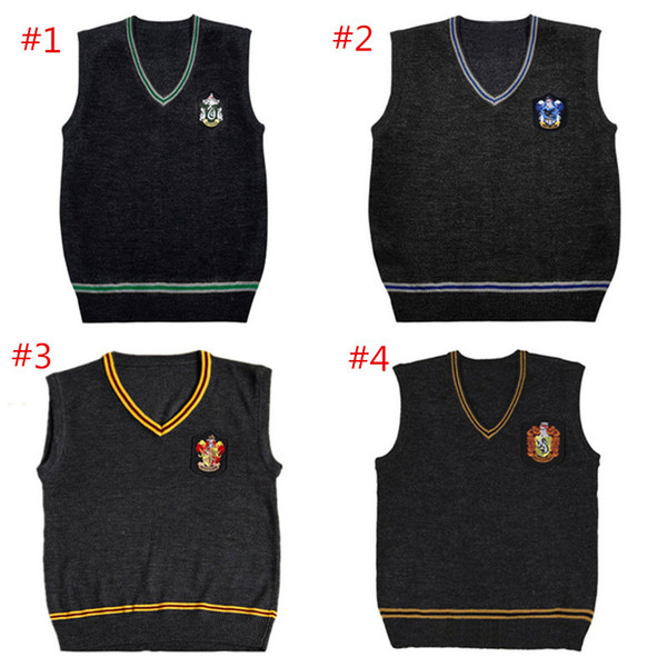 Big Child Harry Potter Sweater Vest N-neck COS Magic School Waistcoat Slytherin Gryffindor Ravenclaw Cosplay Costume Unisex Uniform Sweater