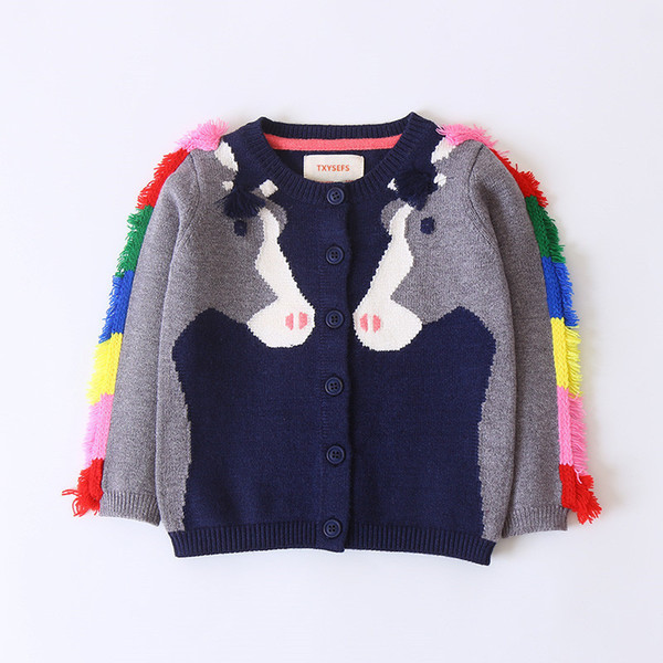 2019 Girls Sweater Toddler Kids Baby Girls Outfit Clothes Tassel Horse Knitted Sweater Kids Cardigan Coat Tops for Girl Clothing