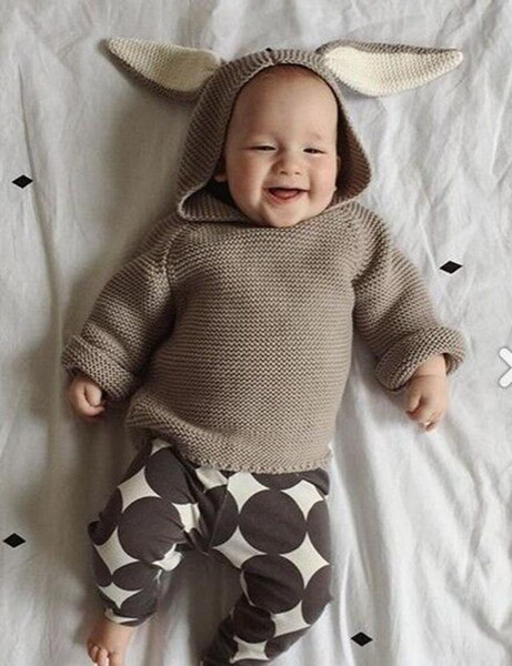 kids Sweaters Toddler Cute Bunny Knit Pullover Cartoon Baby Pullover Clothing Autumn Winter Long Sleeve Hooded Rabbit Ears Outwear Clothes