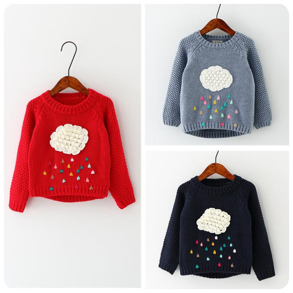 Autumn Winter Fashion kid's jumper clothing cloud flower raindrops Patterns Sweater Baby Girl Long Sleeve knitting sweaters 3 color in 2018