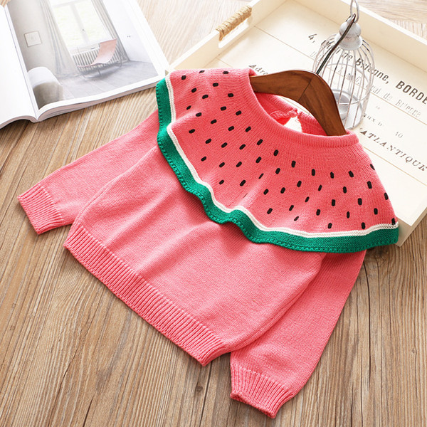 Girl kids clothing pullover sweaer pet pan collar watermelon design long sleeved knitted sweater