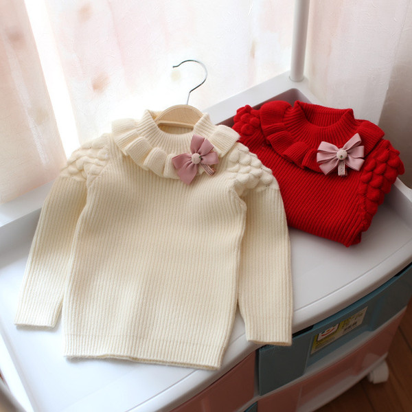 Kids Girl Pullover 0-4Year Baby Girls Crochet Sweater Tops Infant Princess Knit Bow Sweaters 2018 Autumn Winter Children Clothing D621