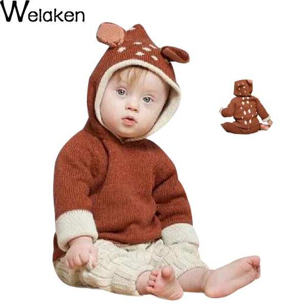 Wholesale-Baby Sweater Boy Winter Hooded Sweaters Cardigan Girls Boys Knitted Cartoon 3D Deer Ear Clothing Boys Clothes Knitted Costume